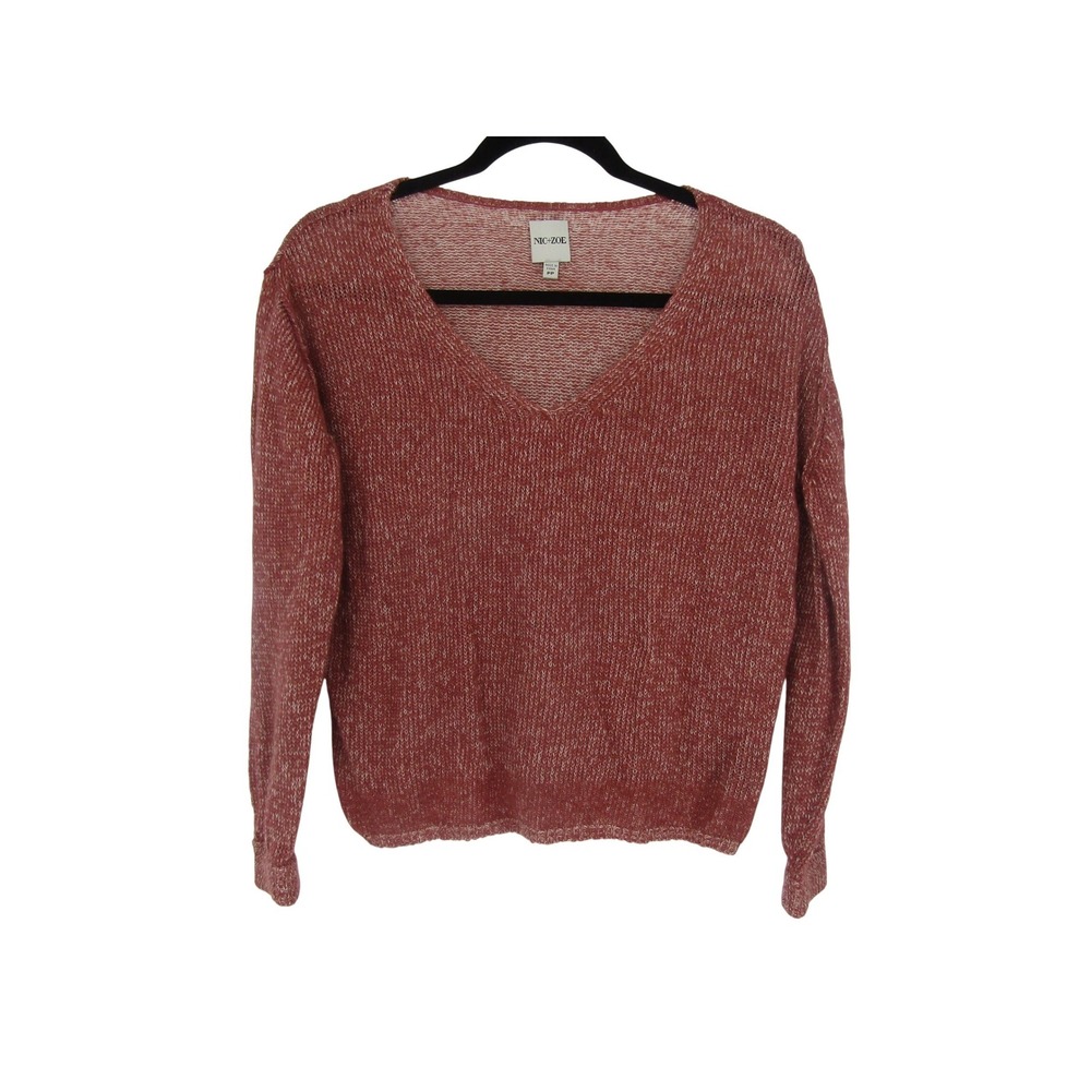 NIC+ZOE Sweater Womens PP/PXS Rose‎ Marl V-Neck Lightweight Knit Pullover Layer